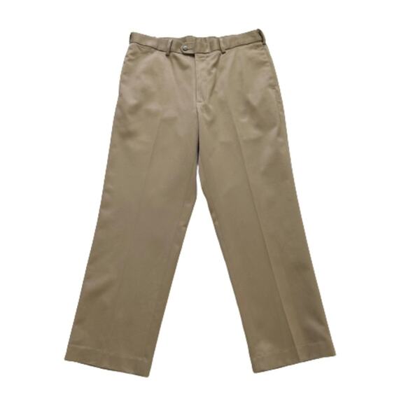 Perry Ellis Portfolio Pants Mens Cotton Khaki Flat Front No Iron Pant Size 34X29 - Picture 1 of 11